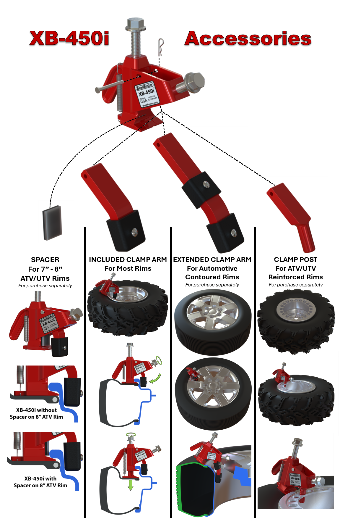 XB-450i Tire Bead Breaker (MADE-IN-USA for Go-Karts/ATV/Motorcycle / 4x4 / Truck/Auto/Lawn Mower)