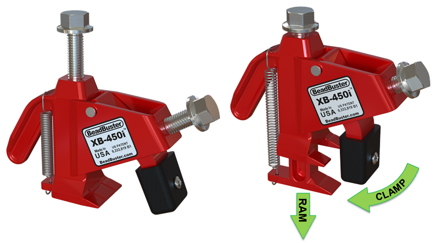 BeadBuster Clamp and Ram mechanism tire bead breaker